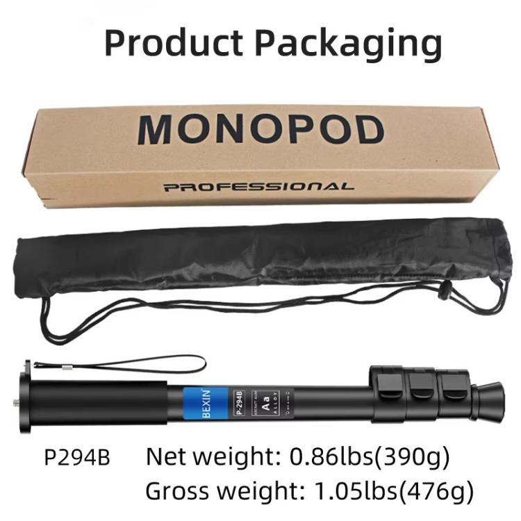 BEXIN P294B Portable Travel Outdoor DSLR Camera Aluminum Alloy Monopod Holder (Black) - free shipping - PMC TechLife - Order now!