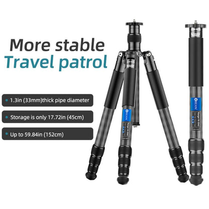 BEXIN W-334C Portable DSLR Camera 2 in 1 Carbon Fiber Tripod Detachable Monopod (Black) - free shipping - PMC Jewellery - Order now!