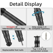 BEXIN W-334C Portable DSLR Camera 2 in 1 Carbon Fiber Tripod Detachable Monopod (Black)