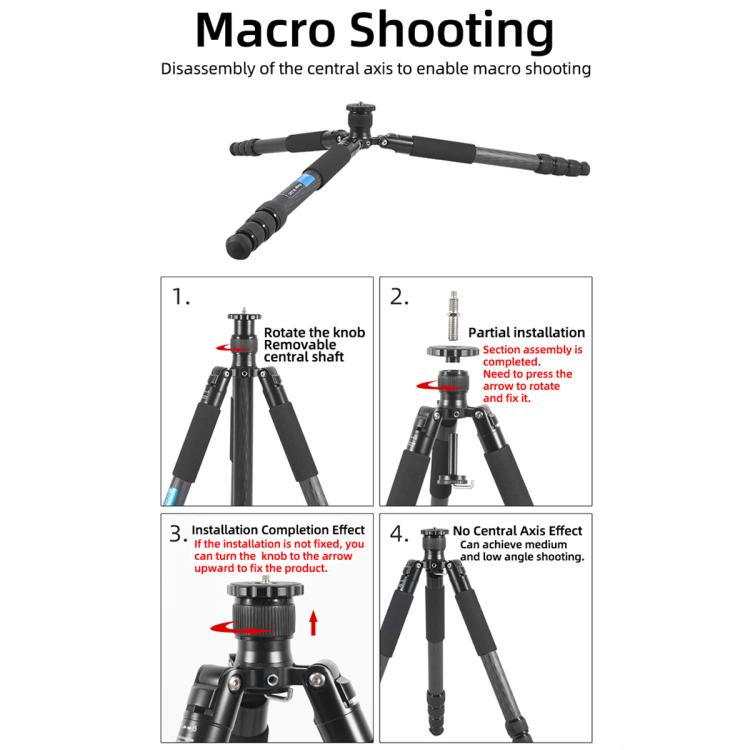 BEXIN W-334C Portable DSLR Camera 2 in 1 Carbon Fiber Tripod Detachable Monopod (Black) - free shipping - PMC Jewellery - Order now!