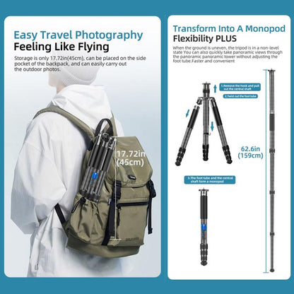 BEXIN W-334C Portable DSLR Camera 2 in 1 Carbon Fiber Tripod Detachable Monopod (Black) - free shipping - PMC Jewellery - Order now!