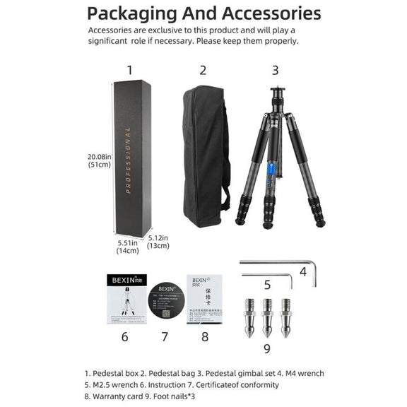 BEXIN W-334C Portable DSLR Camera 2 in 1 Carbon Fiber Tripod Detachable Monopod (Black)