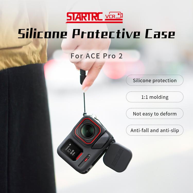 For Insta360 Ace Pro 2 STARTRC Body Silicone Case with Lens Cap & Lanyard (Black) - free shipping - PMC TechLife - Order now!