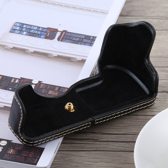 1/4 inch Thread PU Leather Camera Half Case Base for Canon EOS M5(Black)