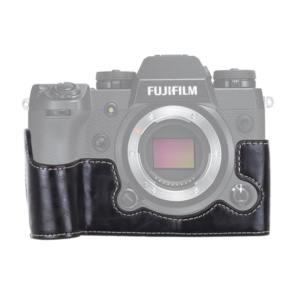 1/4 inch Thread PU Leather Camera Half Case Base for FUJIFILM X-H1 (Black)