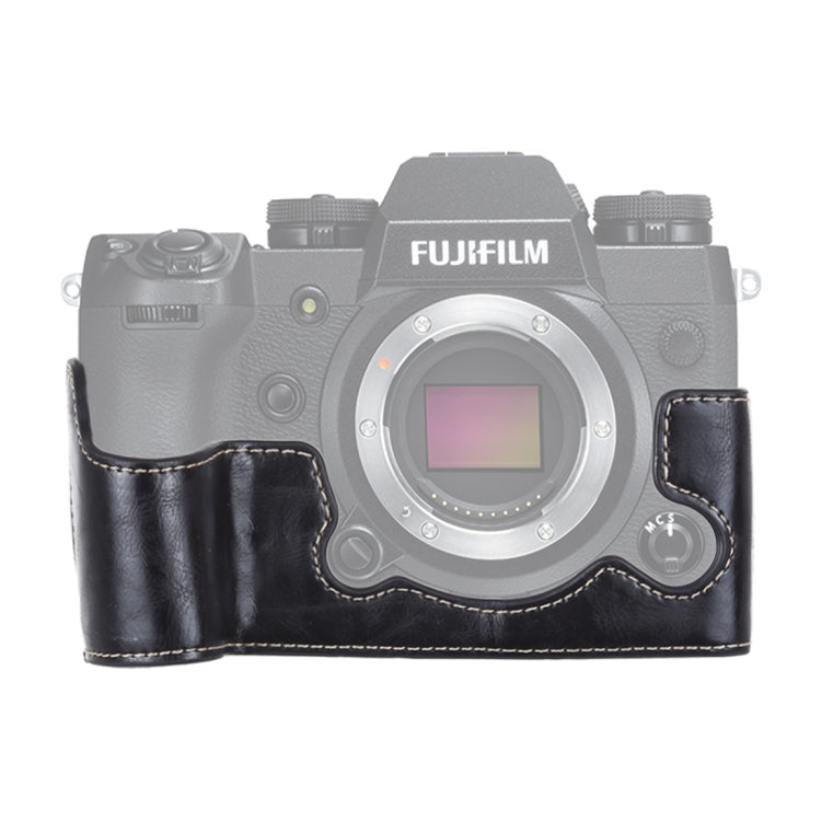 1/4 inch Thread PU Leather Camera Half Case Base for FUJIFILM X-H1 (Black)
