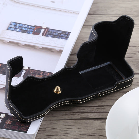 1/4 inch Thread PU Leather Camera Half Case Base for FUJIFILM X-H1 (Black)
