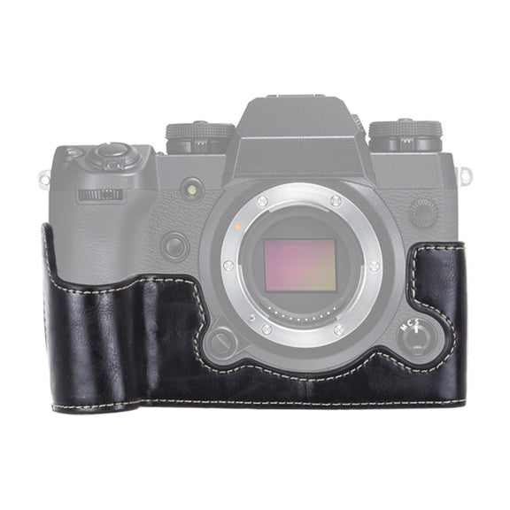 1/4 inch Thread PU Leather Camera Half Case Base for FUJIFILM X-H1 (Black)