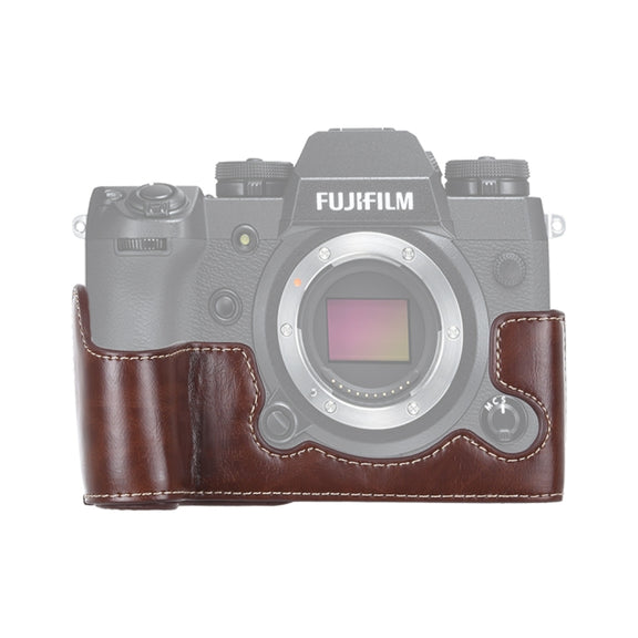 1/4 inch Thread PU Leather Camera Half Case Base for FUJIFILM X-H1 (Coffee)