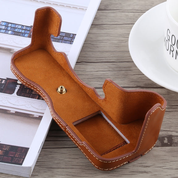 1/4 inch Thread PU Leather Camera Half Case Base for FUJIFILM X-H1 (Brown)