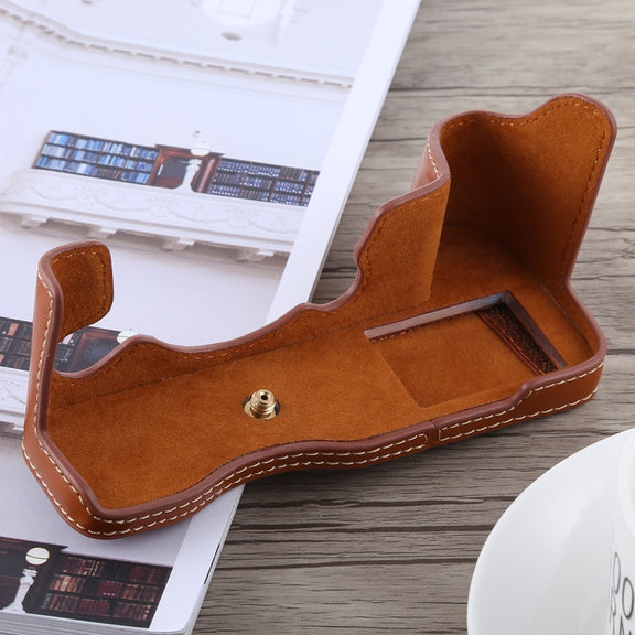 1/4 inch Thread PU Leather Camera Half Case Base for FUJIFILM X-H1 (Brown)