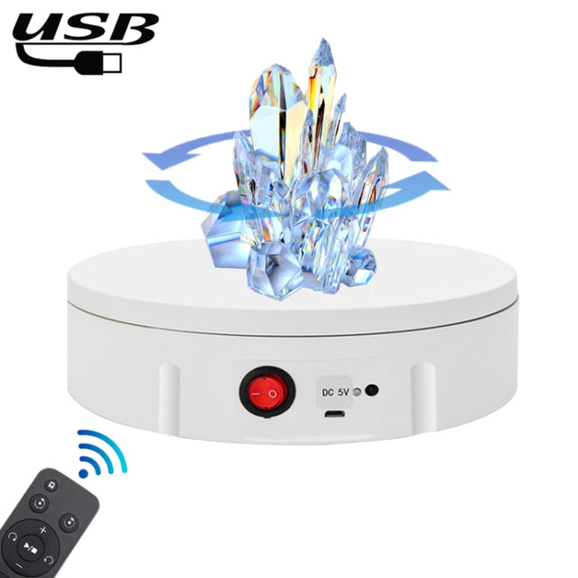 22cm USB Charging Rotating Display Stand Video Shooting Props Turntable, Load: 10kg, No Battery(White)