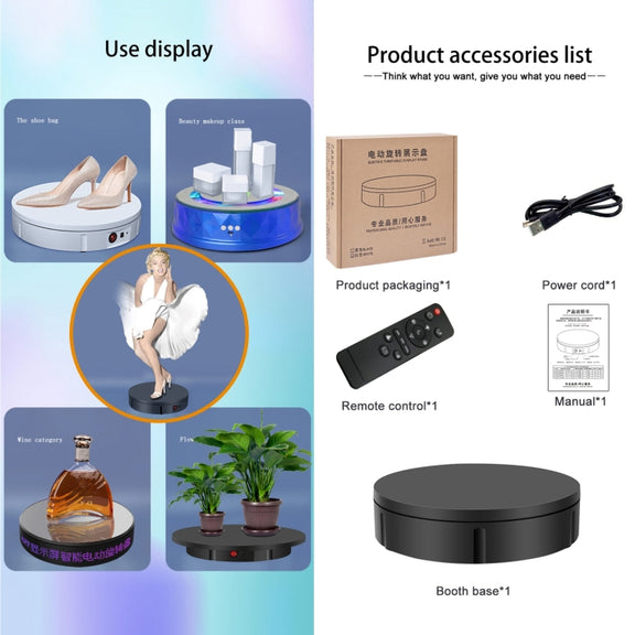 22cm USB Charging Rotating Display Stand Video Shooting Props Turntable, Load: 10kg, No Battery(Black)