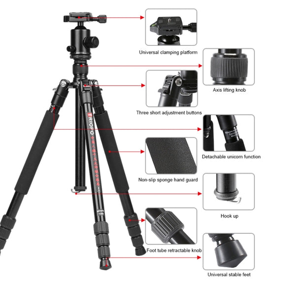 TRIOPO M2508 Multifunction Adjustable 4-Section Portable Aluminum Alloy Tripod Monopod with D-2A Ball Head for SLR Camera