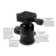 TRIOPO M2508 Multifunction Adjustable 4-Section Portable Aluminum Alloy Tripod Monopod with D-2A Ball Head for SLR Camera