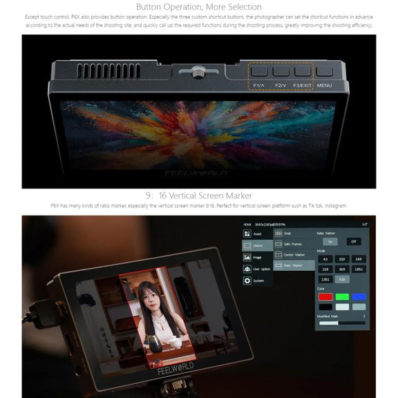 FEELWORLD P6X 5.5 inch Aluminium DSLR Camera Field Monitor Touch Screen 4K HDMI High Brightness 1000nit Monitor (Black)