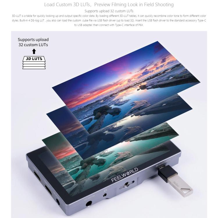 FEELWORLD P6X 5.5 inch Aluminium DSLR Camera Field Monitor Touch Screen 4K HDMI High Brightness 1000nit Monitor (Black)