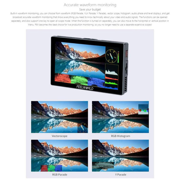 FEELWORLD P6X 5.5 inch Aluminium DSLR Camera Field Monitor Touch Screen 4K HDMI High Brightness 1000nit Monitor (Black)