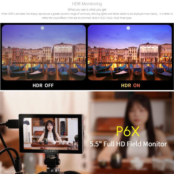 FEELWORLD P6X 5.5 inch Aluminium DSLR Camera Field Monitor Touch Screen 4K HDMI High Brightness 1000nit Monitor (Black)
