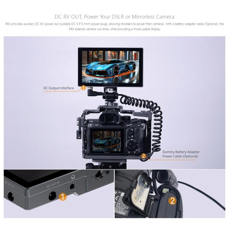 FEELWORLD P6X 5.5 inch Aluminium DSLR Camera Field Monitor Touch Screen 4K HDMI High Brightness 1000nit Monitor (Black) - free shipping - PMC TechLife - Order now!