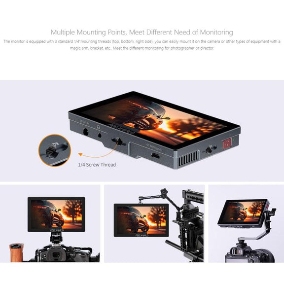 FEELWORLD P6X 5.5 inch Aluminium DSLR Camera Field Monitor Touch Screen 4K HDMI High Brightness 1000nit Monitor (Black)
