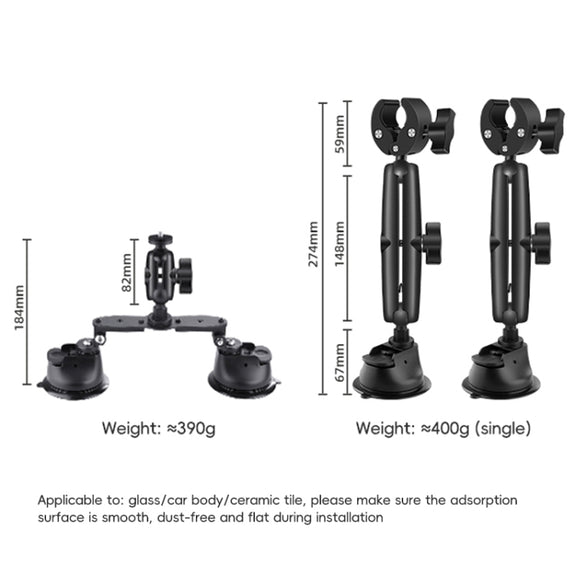 1/4 inch Screw Dual-Leg  Suction Cup Mount and 2 x Single-leg Car Suction Cup Mount Crab Clamps Set (Black)