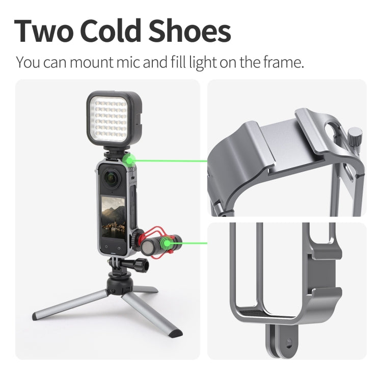 For Insta360 X4 Sunnylife Metal Protective Cage Rig with Cold Shoe Bases & Tripod Adapter (Titanium Color) - free shipping - PMC TechLife - Order now!
