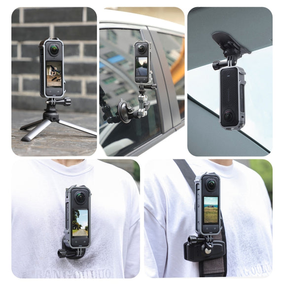 For Insta360 X4 Sunnylife Metal Protective Cage Rig with Cold Shoe Bases & Tripod Adapter (Titanium Color)