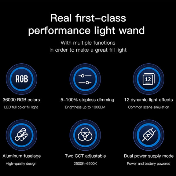 LUXCeO P6 RGB Colorful Photo LED Stick Video Light Handheld APP Control Full Color LED Fill Light (Black)