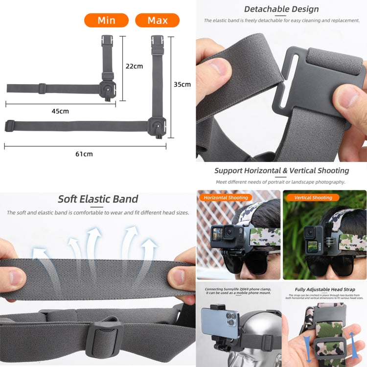 Sunnylife TD672 360 Rotation Adjustable Head Strap Vlog POV Mount Belt for GoPro, Insta360, DJI Osmo Action and Other Action Cameras  (Grey) - Head Belt by Sunnylife | Online Shopping South Africa | PMC TechLife | Buy Now Pay Later Mobicred