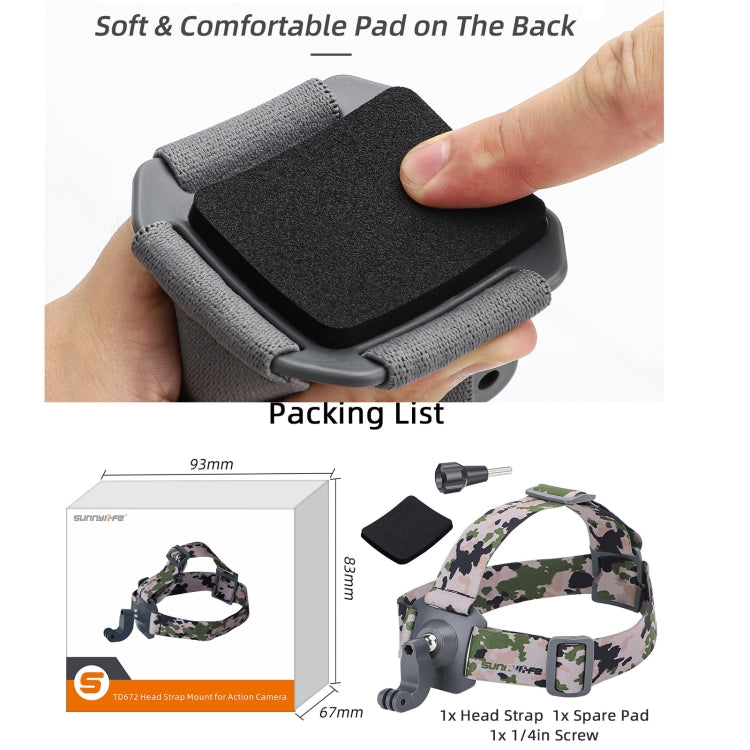 Sunnylife TD672 360 Rotation Adjustable Head Strap Vlog POV Mount Belt for GoPro, Insta360, DJI Osmo Action and Other Action Cameras (Camouflage) - Head Belt by Sunnylife | Online Shopping South Africa | PMC TechLife | Buy Now Pay Later Mobicred
