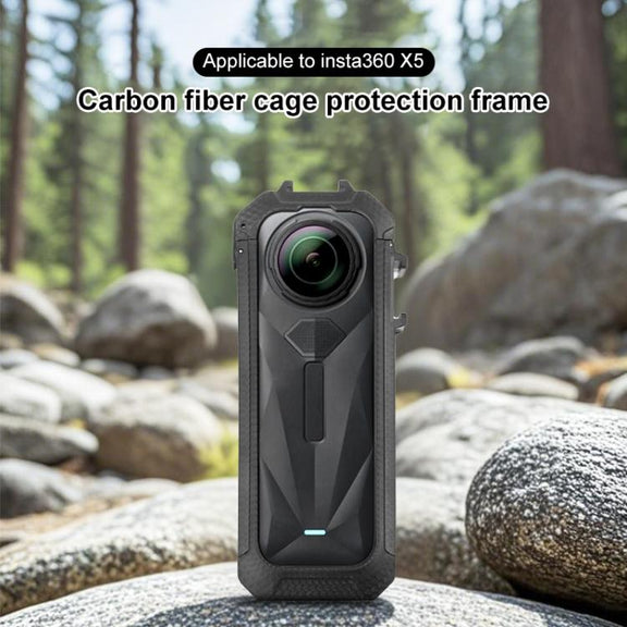 For Insta360 X5 Cold Shoe Carbon Fiber Texture ABS Plastic Protective Frame (Black)