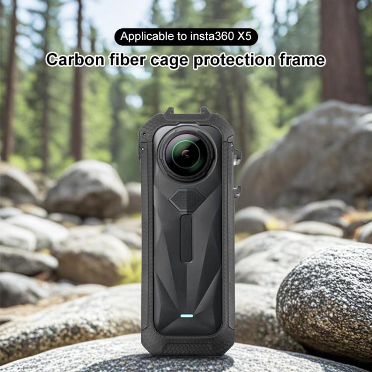 For Insta360 X5 Cold Shoe Carbon Fiber Texture ABS Plastic Protective Frame (Black)
