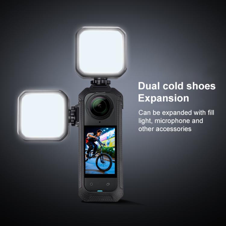 For Insta360 X5 Cold Shoe Carbon Fiber Texture ABS Plastic Protective Frame (Black)