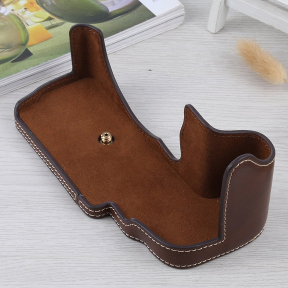 1/4 inch Thread PU Leather Camera Half Case Base for FUJIFILM GFX 50S (Coffee)