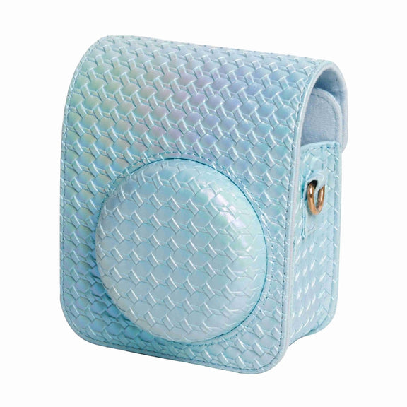 For FUJIFILM instax mini 12 Colorful Woven Leather Case Full Body Camera Bag + Photo Album with Strap (Blue)