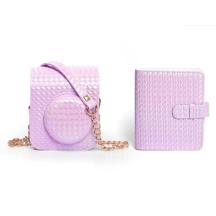 For FUJIFILM instax mini 12 Colorful Woven Leather Case Full Body Camera Bag + Photo Album with Strap (Purple) - Leather Bag by PMC TechLife | Online Shopping South Africa | PMC TechLife | Buy Now Pay Later Mobicred