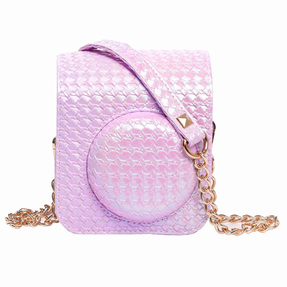 For FUJIFILM instax mini 12 Colorful Woven Leather Case Full Body Camera Bag + Photo Album with Strap (Purple)