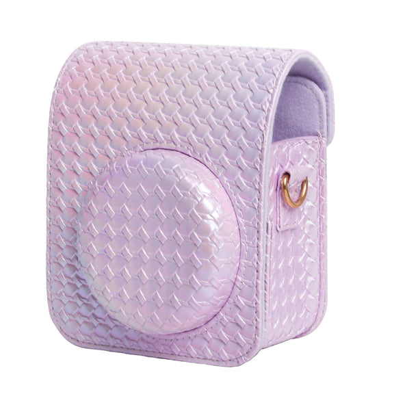 For FUJIFILM instax mini 12 Colorful Woven Leather Case Full Body Camera Bag + Photo Album with Strap (Purple)