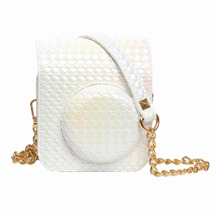 For FUJIFILM instax mini 12 Colorful Woven Leather Case Full Body Camera Bag + Photo Album with Strap (White)