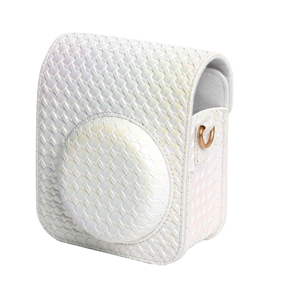 For FUJIFILM instax mini 12 Colorful Woven Leather Case Full Body Camera Bag + Photo Album with Strap (White)