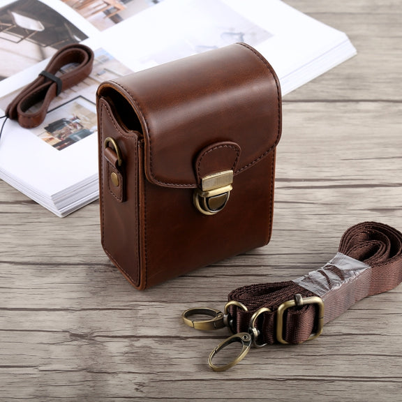 Full Body Camera Buckle Lock PU Leather Case Bag with Hand Strap & Neck Strap for Canon G7X II / G9X Mark II, Sony RX100 / M2(Coffee)