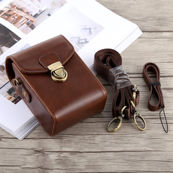 Full Body Camera Buckle Lock PU Leather Case Bag with Hand Strap & Neck Strap for Canon G7X II / G9X Mark II, Sony RX100 / M2(Coffee)