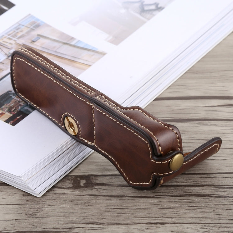 1/4 inch Thread PU Leather Camera Half Case Base for Olympus EM5 / EM5 Mark II (Coffee)