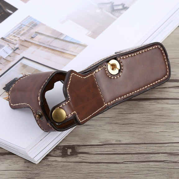 1/4 inch Thread PU Leather Camera Half Case Base for Olympus EM5 / EM5 Mark II (Coffee)