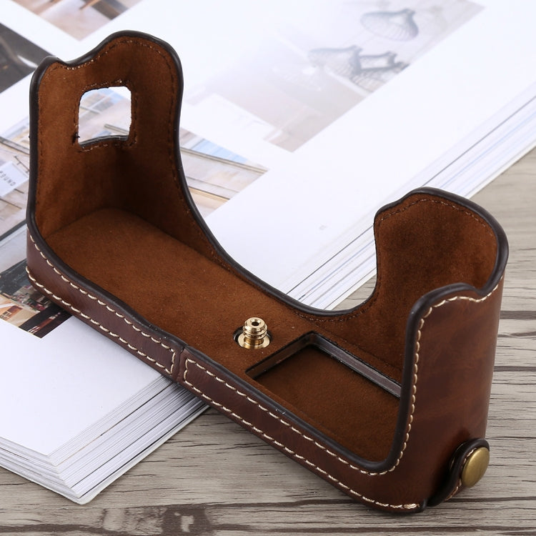 1/4 inch Thread PU Leather Camera Half Case Base for FUJIFILM X100F (Coffee)