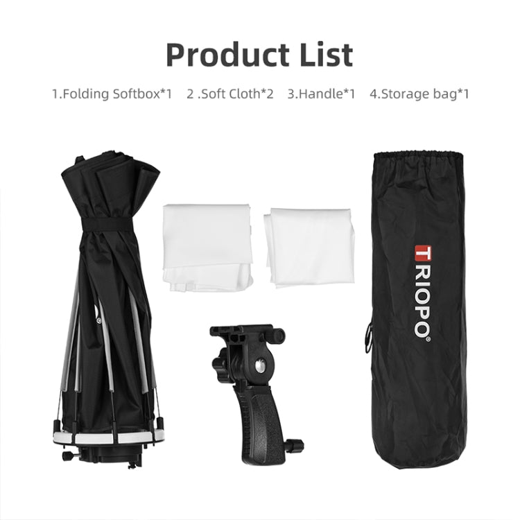 TRIOPO KS90 90cm Dome Speedlite Flash Octagon Parabolic Softbox Diffuser with Bracket Mount Handle for Speedlite