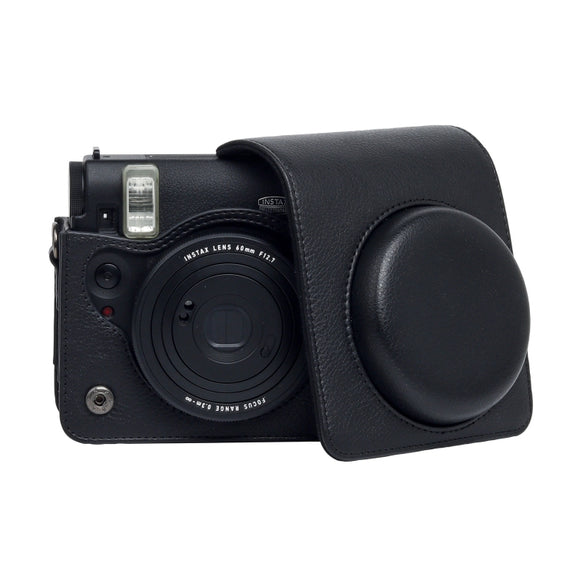 For Fujifilm Instax mini 99 Full Body Camera PU Leather Case Bag with Strap (Black)