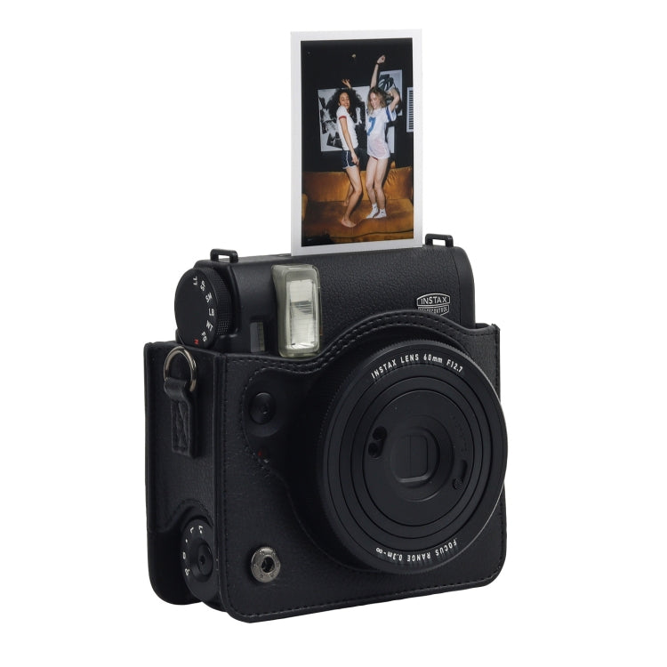 For Fujifilm Instax mini 99 Full Body Camera PU Leather Case Bag with Strap (Black)