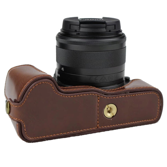 1/4 inch Thread PU Leather Camera Half Case Base for Canon EOS M50 / M50 Mark II (Brown)